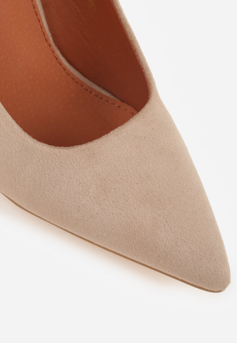 Ciemnobeżowe Klasyczne Czółenka Vices na Słupkowym Obcasie ze Skórzaną Wkładką Divira