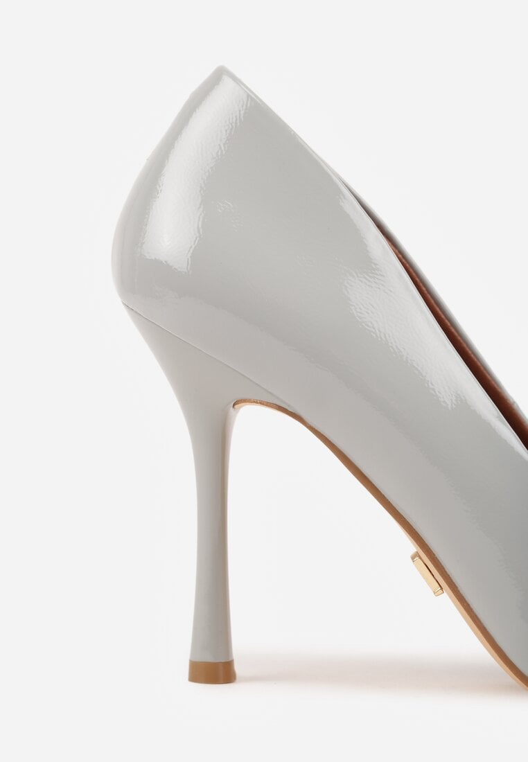 Niebieskie Szpilki Vices z Lakierowanym Połyskiem i Skórzaną Wkładką Irdlie