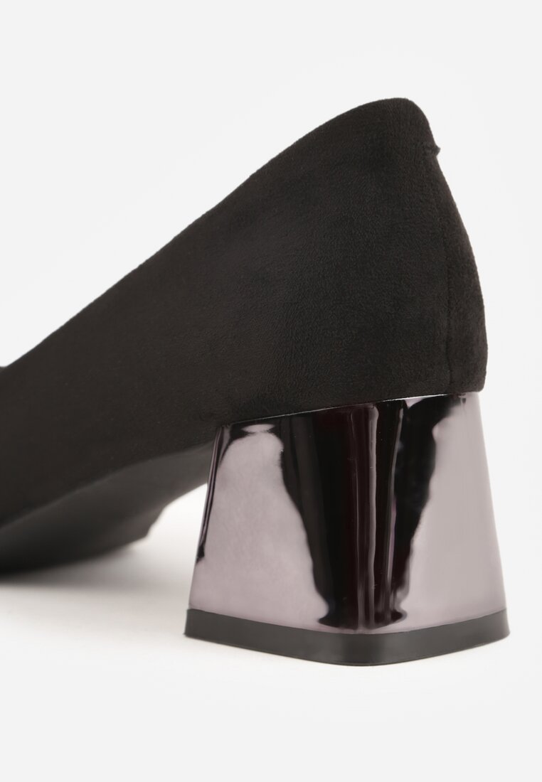 Czarne Czółenka Vices na Metalicznym Obcasie ze Skórzaną Wkładką Sivine
