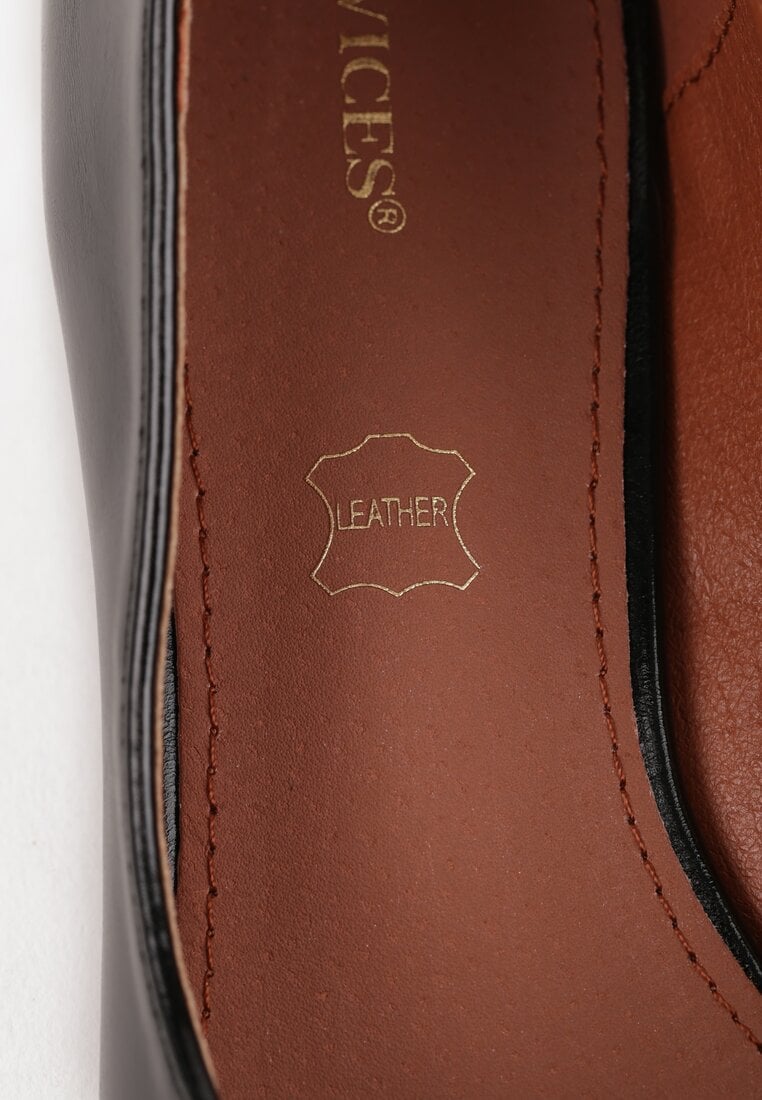 Czarne Lakierowane Czółenka Vices ze Skórzaną Wkładką na Ozdobnym Słupku Delvila