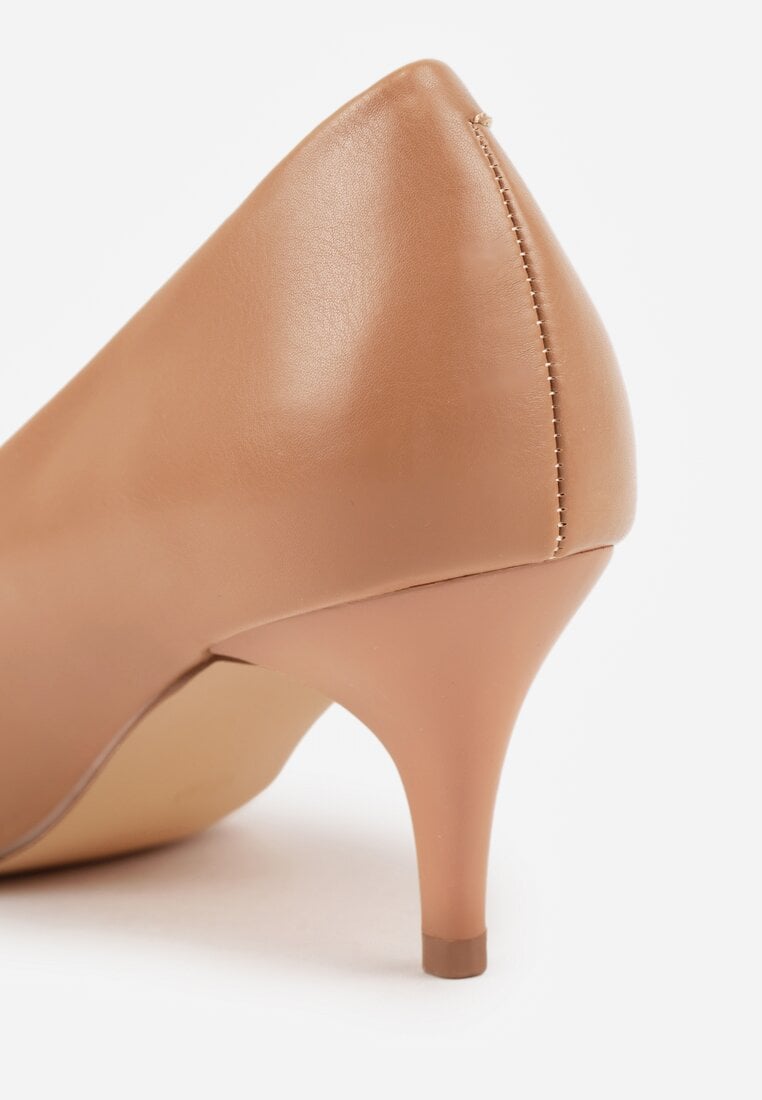 Ciemnobeżowe Czółenka Vices na Obcasie Typu Kaczuszka ze Skórzaną Wkładką Amerisse