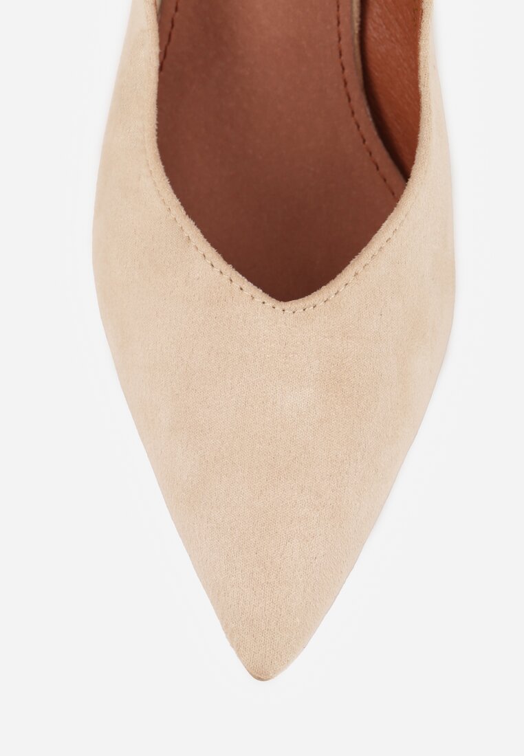 Beżowe Szpilki Vices z Wkładką ze Skóry Naturalnej Ozdobione Cyrkoniami Gioriana