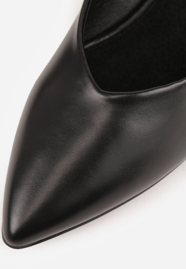 Czarne Czółenka Vices ze Skórzaną Wkładką na Niskim Obcasie ze Zdobieniem Dakene