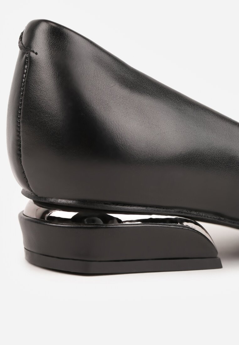 Czarne Czółenka Vices ze Skórzaną Wkładką na Niskim Obcasie ze Zdobieniem Dakene