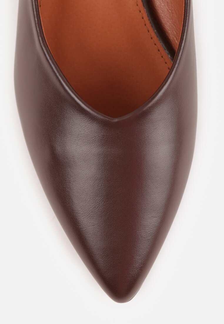 Brązowe Czółenka Vices ze Skórzaną Wkładką na Niskim Obcasie ze Zdobieniem Dakene