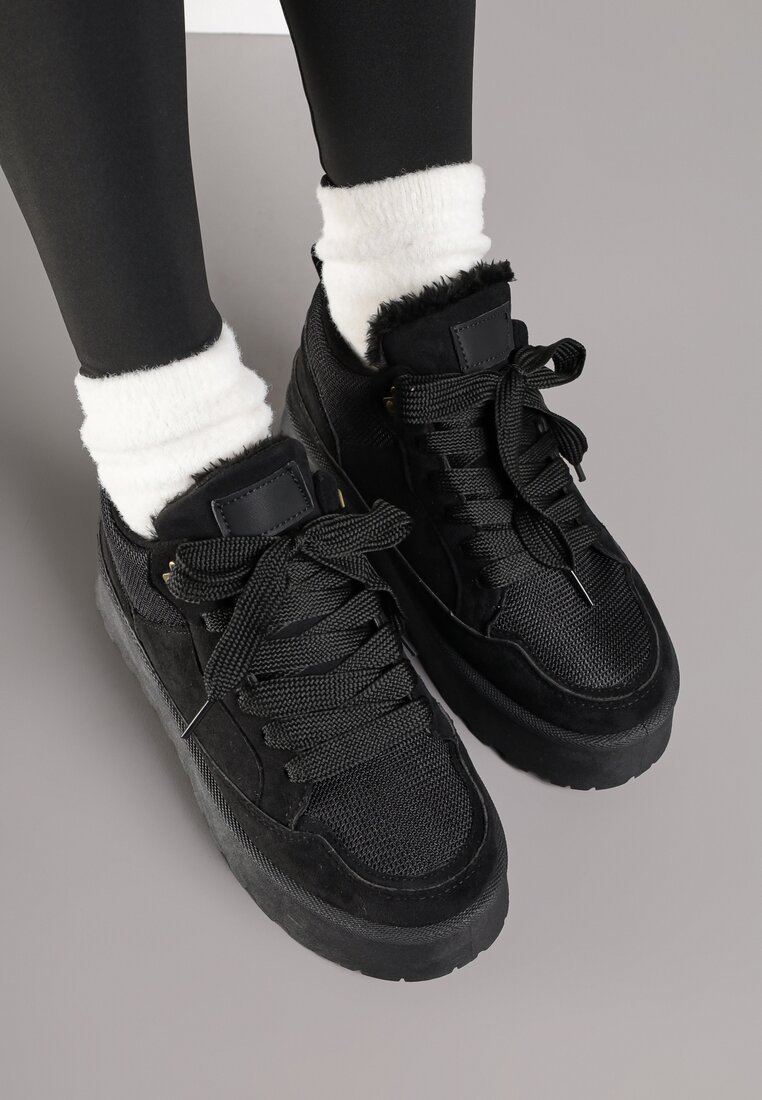 Czarne Sneakersy Śniegowce o Fasonie Sneakersów na Platformie Velavine