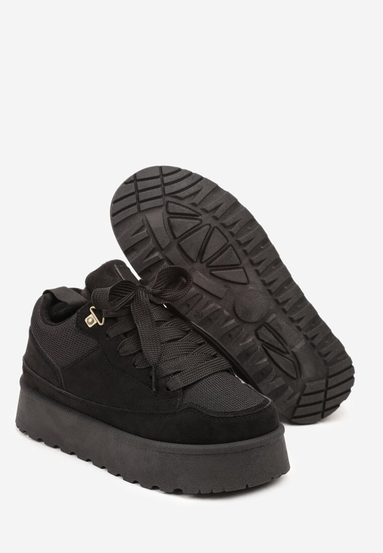 Czarne Sneakersy Śniegowce o Fasonie Sneakersów na Platformie Velavine