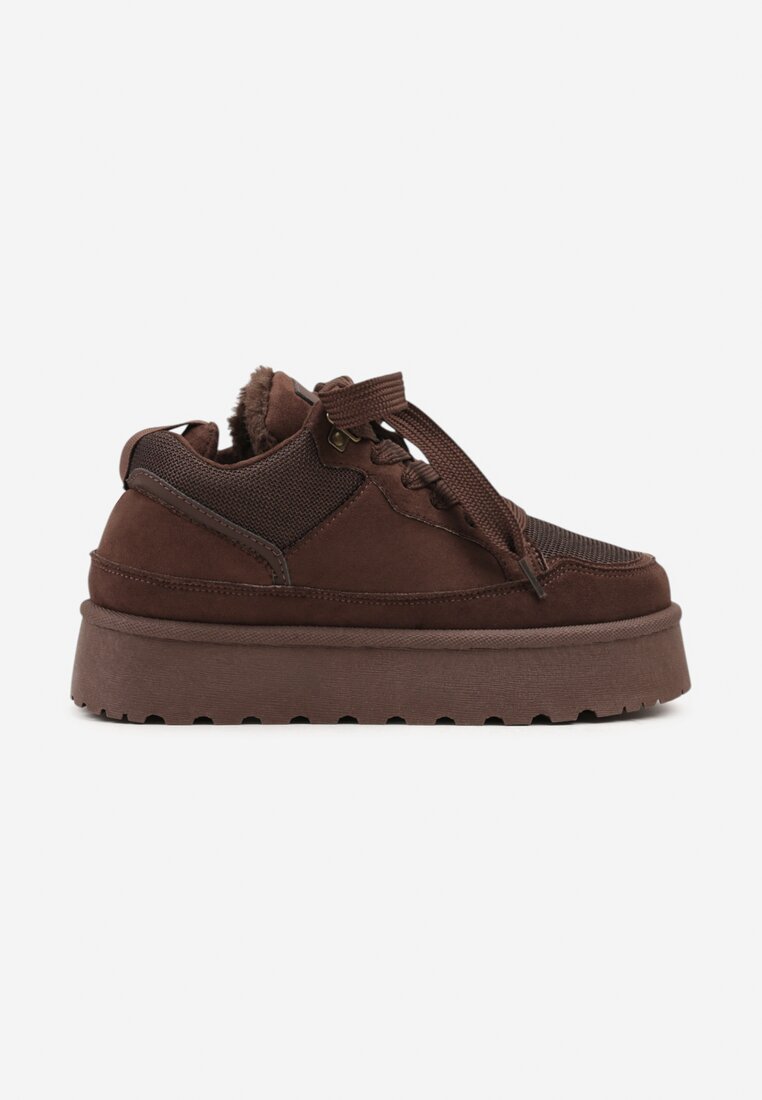 Brązowe Sneakersy Śniegowce o Fasonie Sneakersów na Platformie Velavine