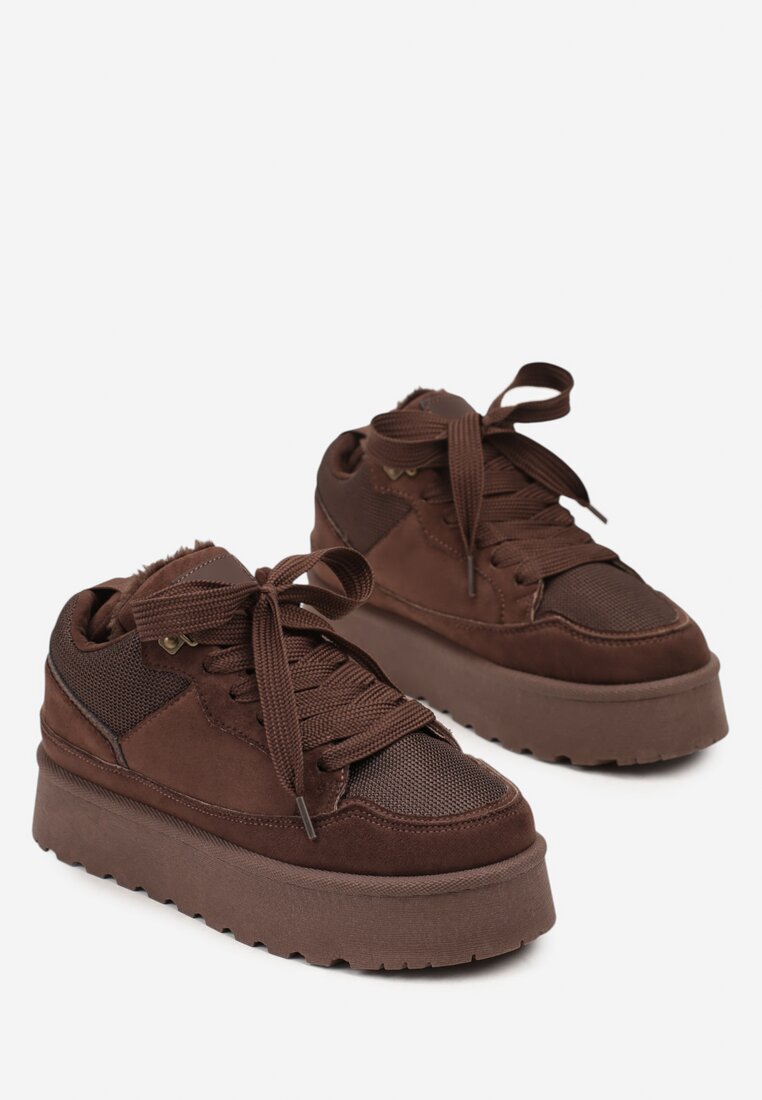 Brązowe Sneakersy Śniegowce o Fasonie Sneakersów na Platformie Velavine