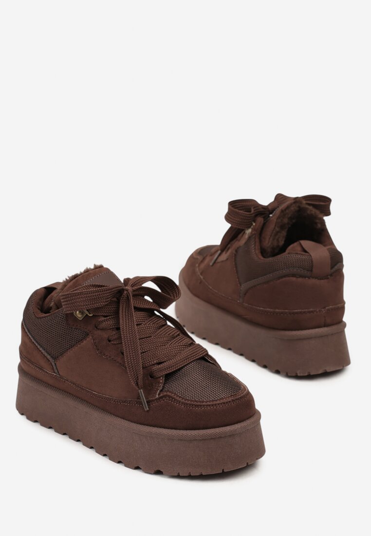 Brązowe Sneakersy Śniegowce o Fasonie Sneakersów na Platformie Velavine