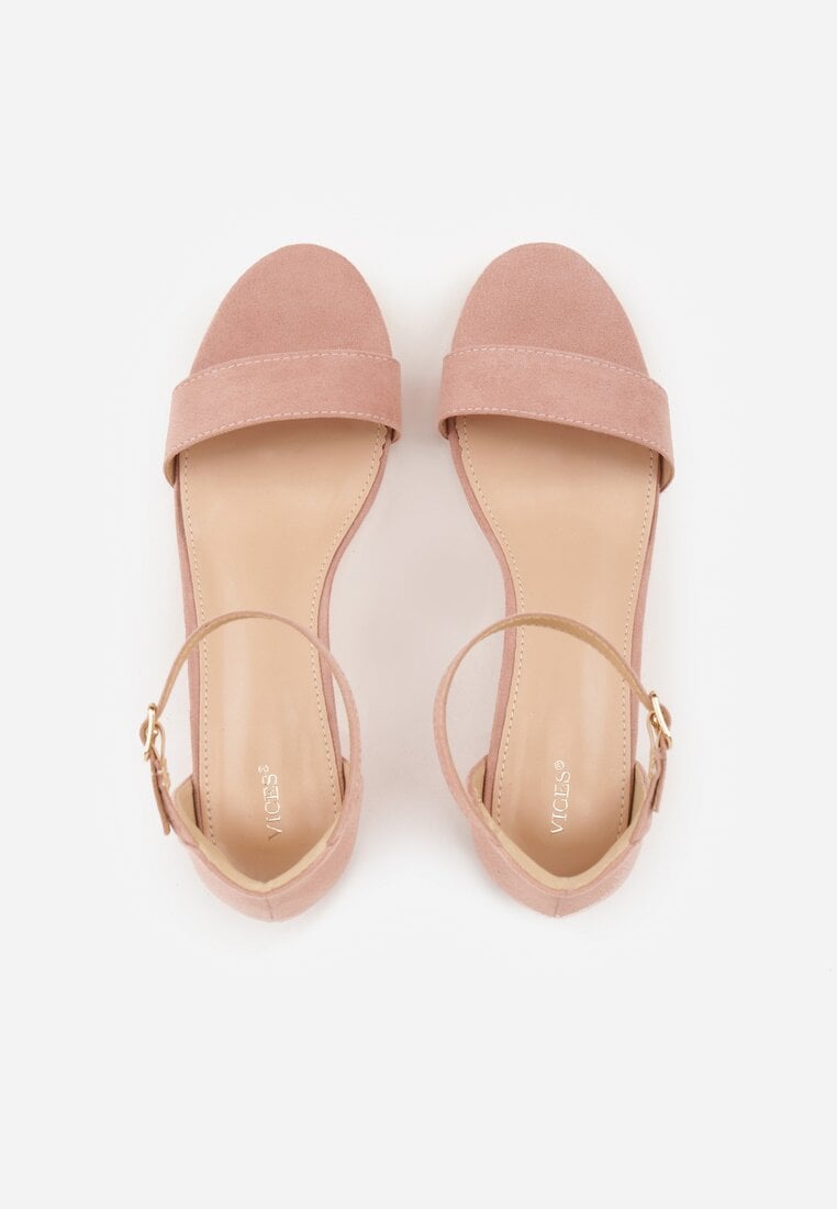 Jasnoróżowe Basicowe Sandały na Słupku Vices z Paskiem Wokół Kostki Varhira