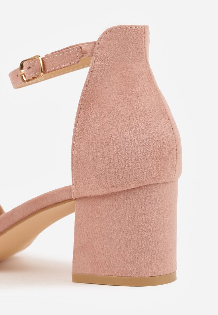 Jasnoróżowe Basicowe Sandały na Słupku Vices z Paskiem Wokół Kostki Varhira