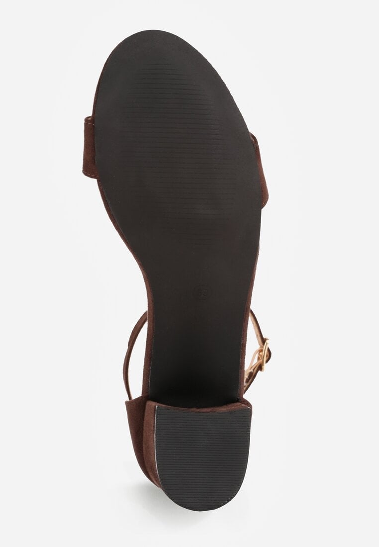 Ciemnobrązowe Basicowe Sandały na Słupku Vices z Paskiem Wokół Kostki Varhira