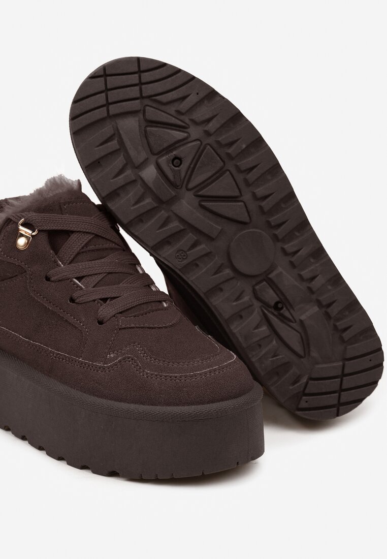 Brązowe Sneakersy Vices Stylizowane na Śniegowce na Platformie Obszyte Futerkiem Naleris