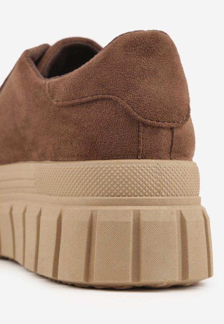 Jasnobrązowe Sneakersy Vices na Platformie z Ozdobą i Napisem Leawen