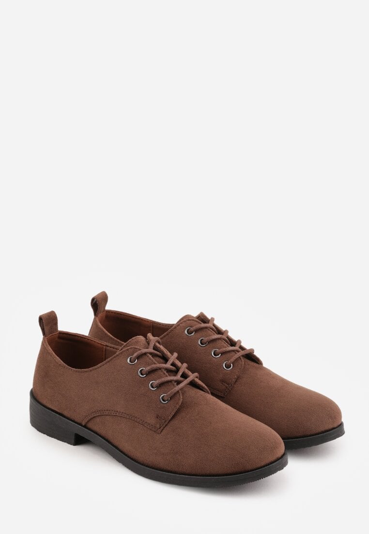 Brązowe Lakierowane Półbuty Oksfordki Sznurowane na Rzemyki Zatella