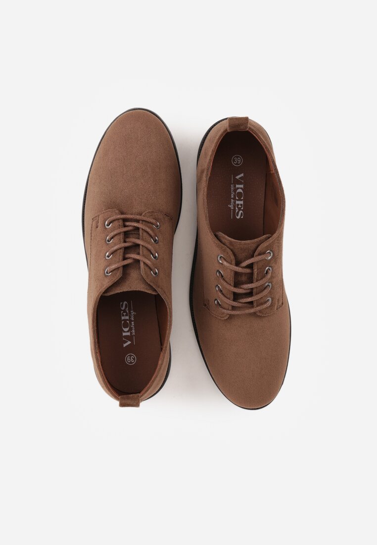 Brązowe Lakierowane Półbuty Oksfordki Sznurowane na Rzemyki Zatella