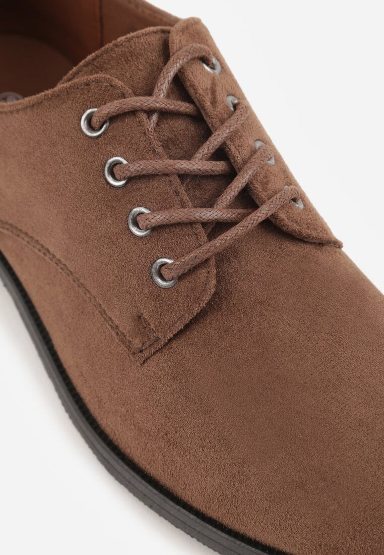 Brązowe Lakierowane Półbuty Oksfordki Sznurowane na Rzemyki Zatella