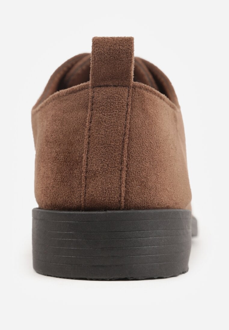 Brązowe Lakierowane Półbuty Oksfordki Sznurowane na Rzemyki Zatella