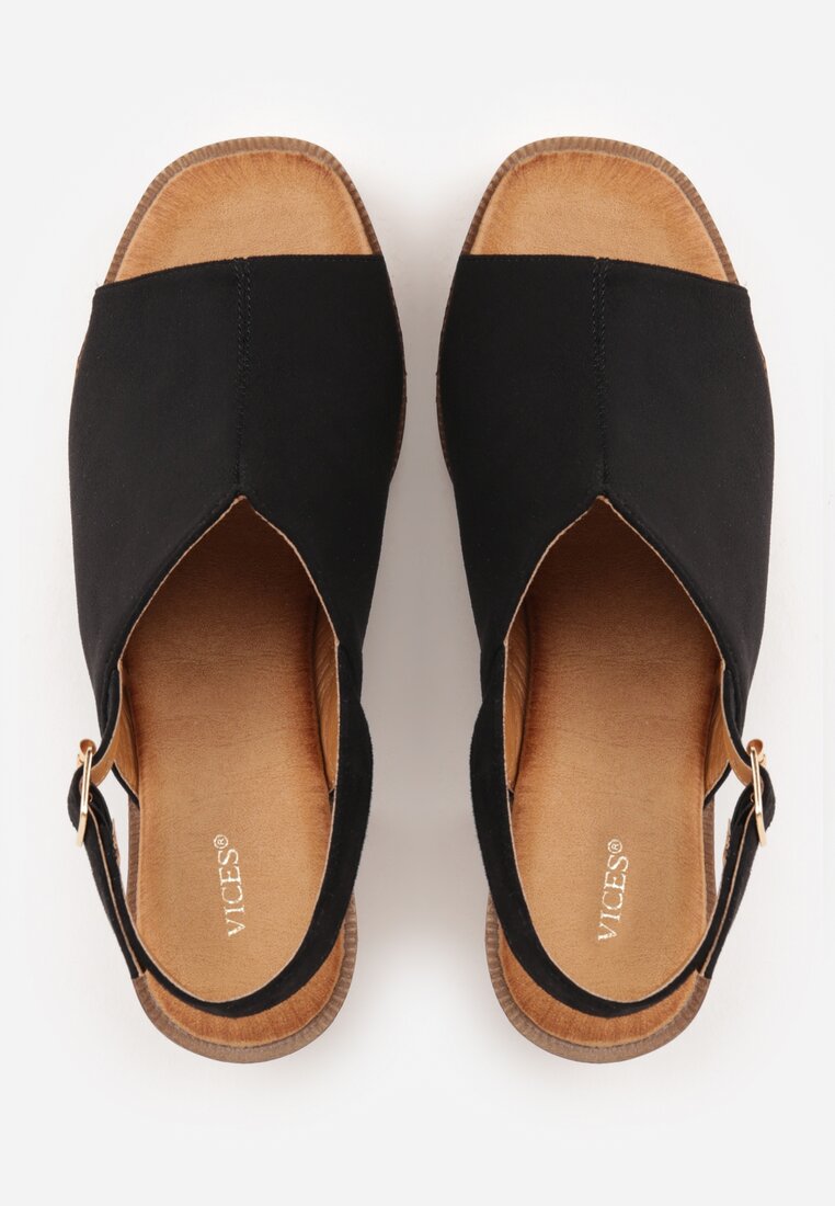 Czarne Sandały VICES na Słupku i Platformie Stylizowanych na Drewniane Lobenti