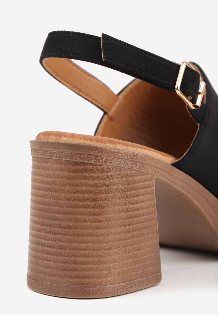 Czarne Sandały VICES na Słupku i Platformie Stylizowanych na Drewniane Lobenti