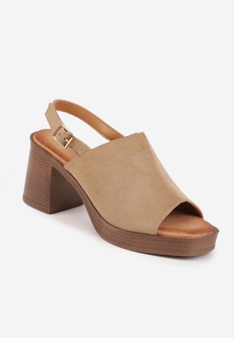 Ciemnobeżowe Sandały VICES na Słupku i Platformie Stylizowanych na Drewniane Lobenti