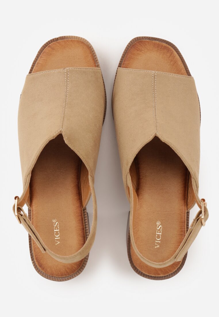 Ciemnobeżowe Sandały VICES na Słupku i Platformie Stylizowanych na Drewniane Lobenti