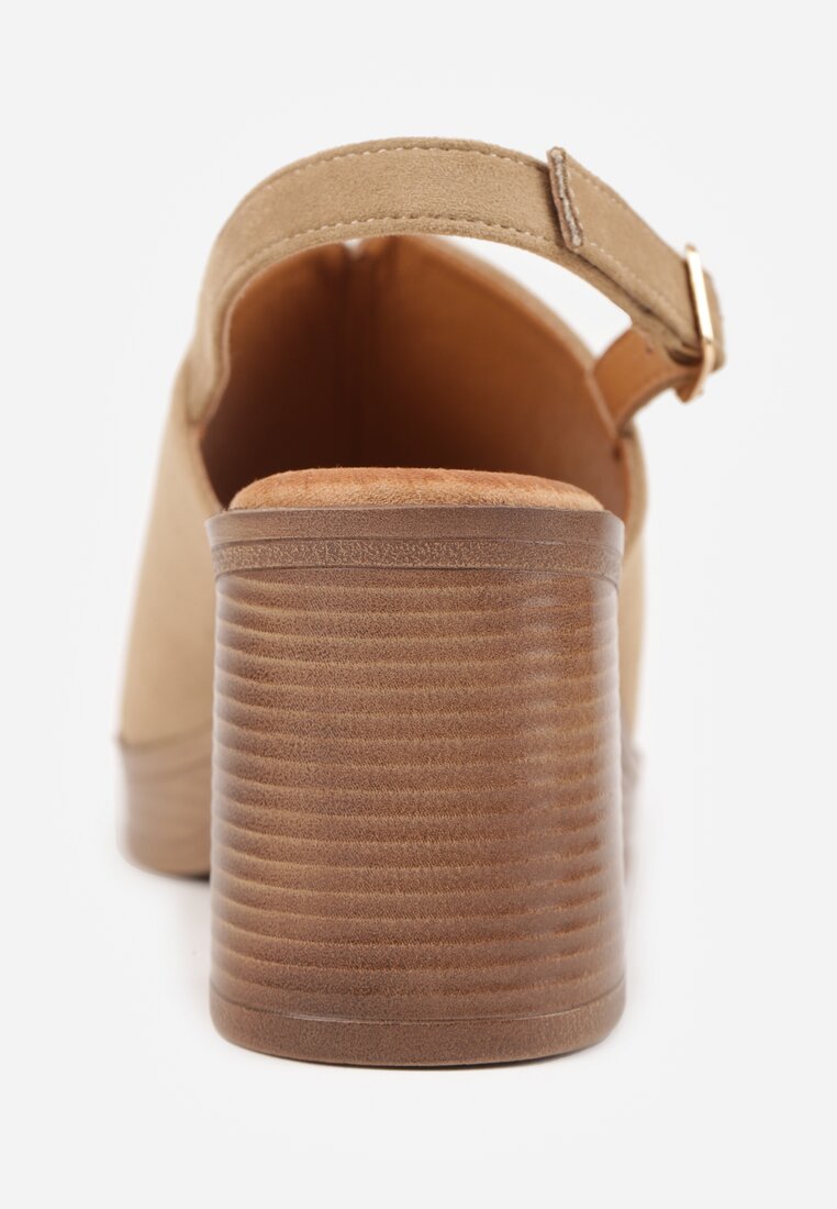 Ciemnobeżowe Sandały VICES na Słupku i Platformie Stylizowanych na Drewniane Lobenti