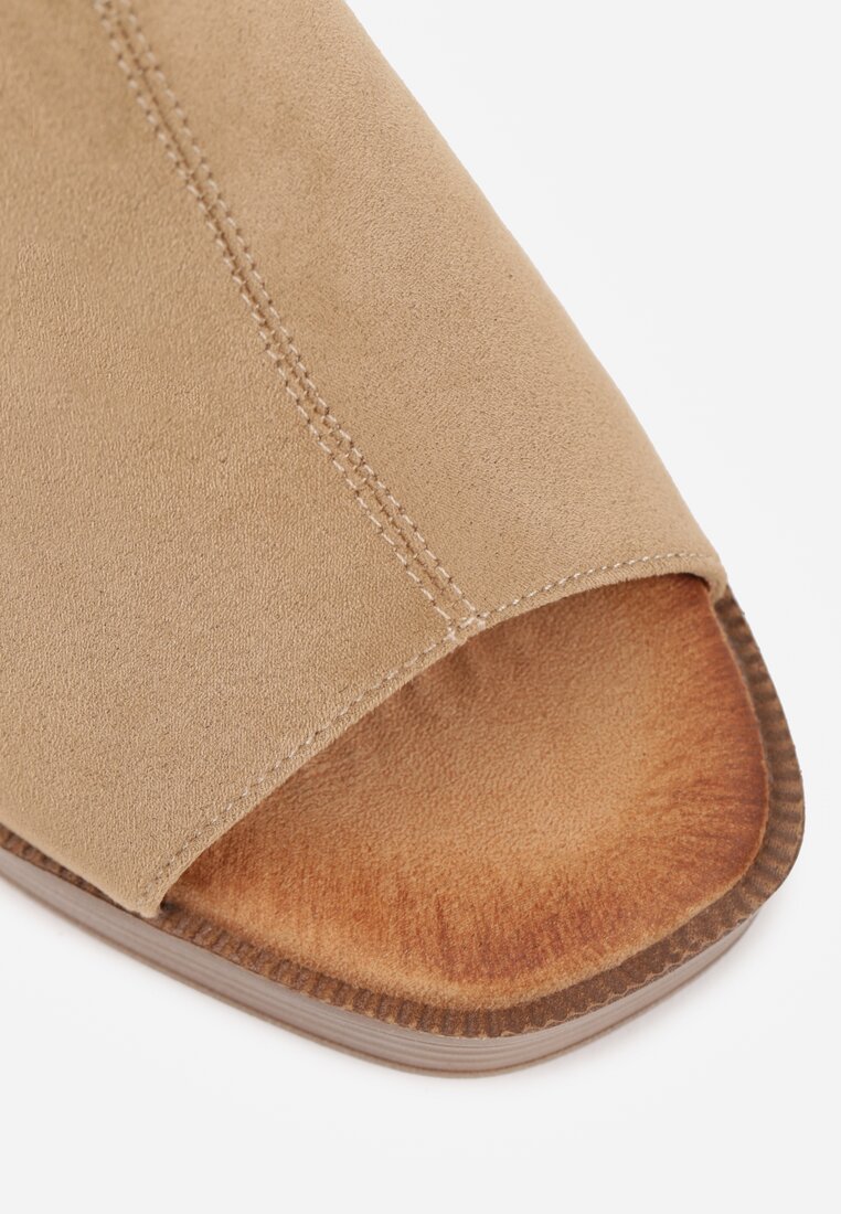 Ciemnobeżowe Sandały VICES na Słupku i Platformie Stylizowanych na Drewniane Lobenti