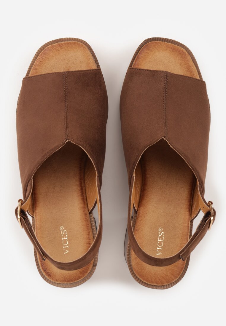 Brązowe Sandały VICES na Słupku i Platformie Stylizowanych na Drewniane Lobenti