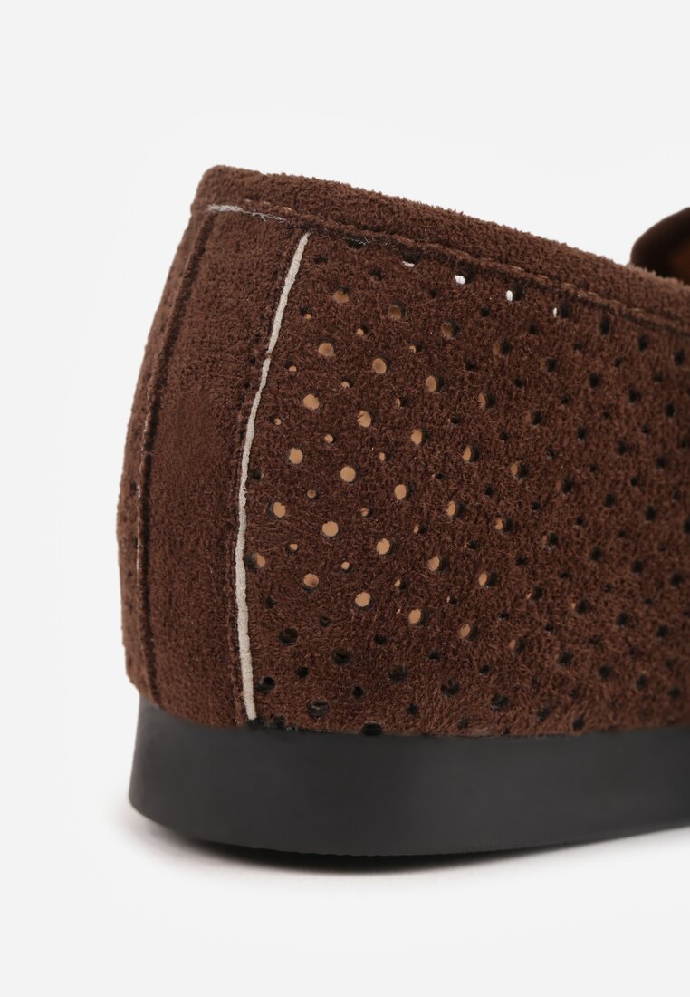 Ciemnobrązowe Mokasyny VICES z Ażurową Cholewką i Frędzlami Hyrilea