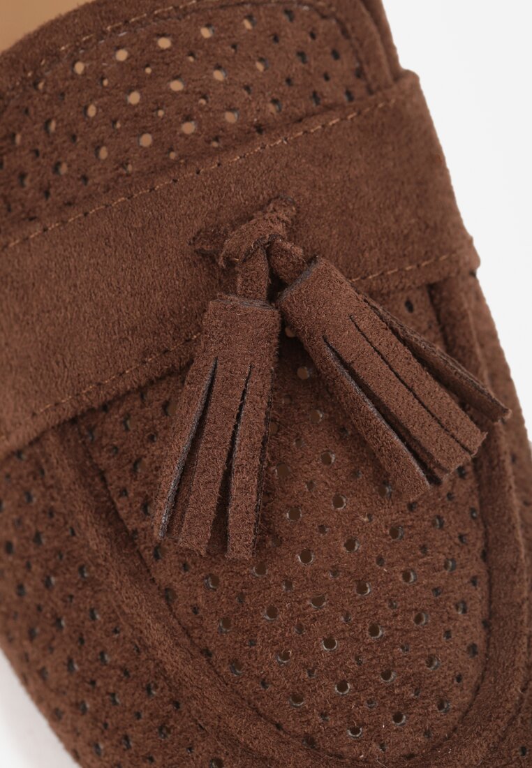 Ciemnobrązowe Mokasyny VICES z Ażurową Cholewką i Frędzlami Hyrilea