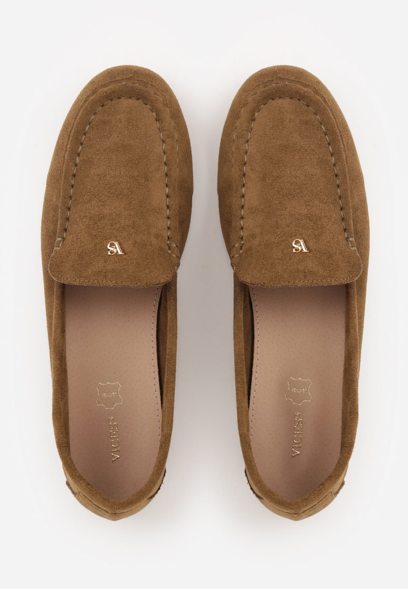 Ciemnobeżowe Mokasyny VICES z Wkładką ze Skóry Naturalnej i Metalicznym Elementem Alcimene