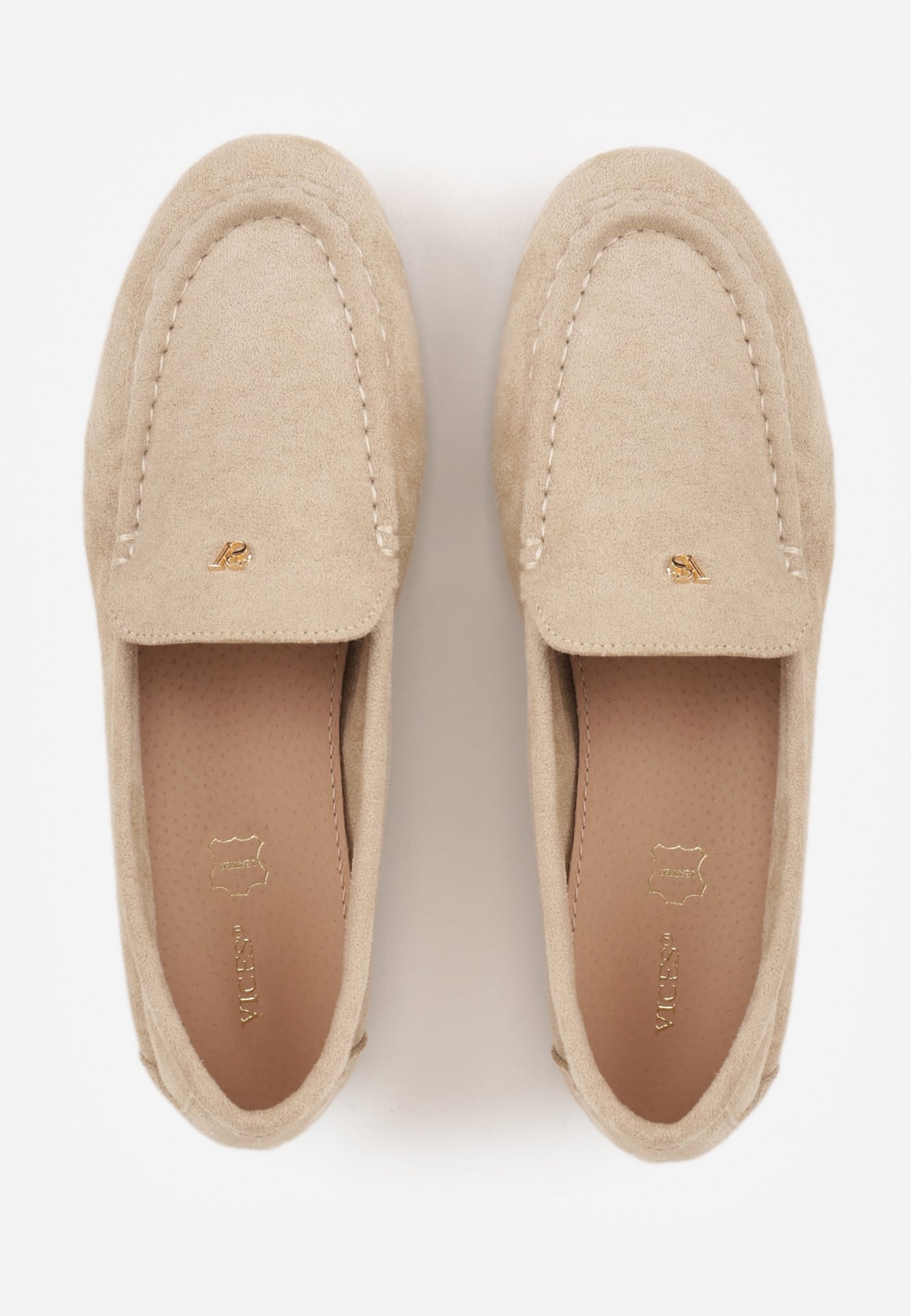 Jasnobeżowe Mokasyny VICES z Wkładką ze Skóry Naturalnej i Metalicznym Elementem Alcimene