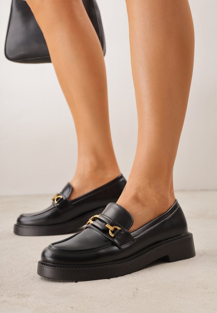 Czarne Eleganckie Mokasyny VICES z Aplikacją i Wkładką ze Skóry Naturalnej Arinatta