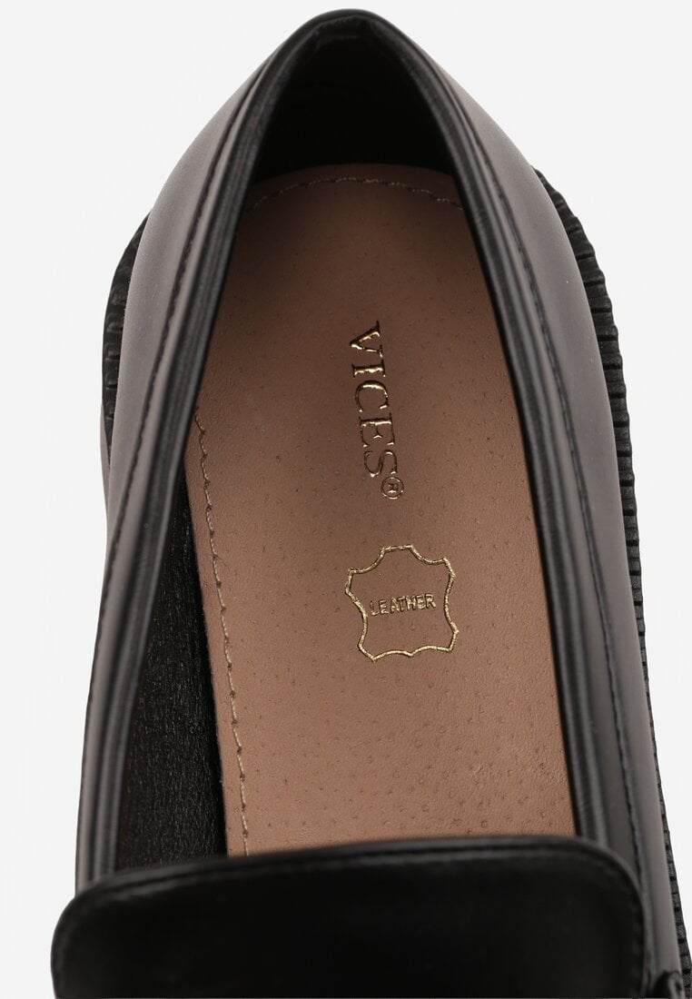 Czarne Eleganckie Mokasyny VICES z Aplikacją i Wkładką ze Skóry Naturalnej Arinatta