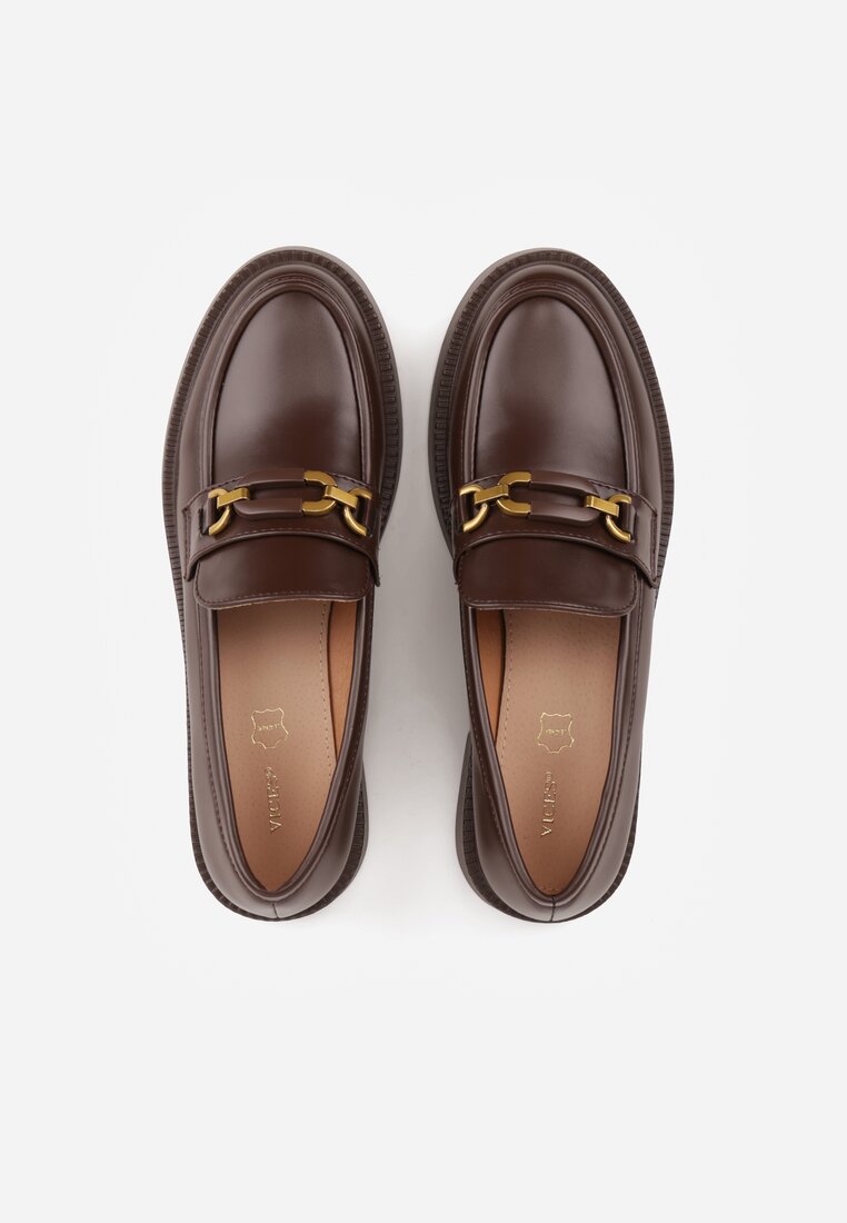 Brązowe Eleganckie Mokasyny VICES z Aplikacją i Wkładką ze Skóry Naturalnej Arinatta