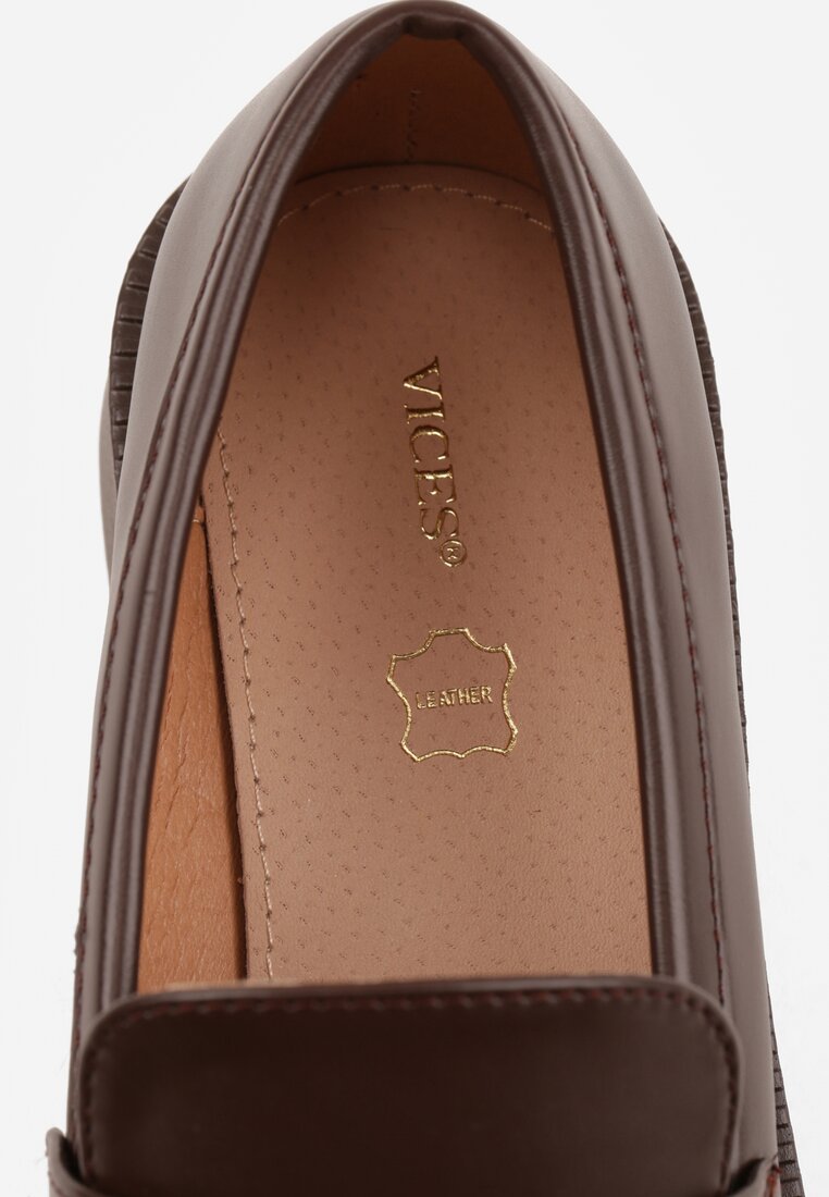 Brązowe Eleganckie Mokasyny VICES z Aplikacją i Wkładką ze Skóry Naturalnej Arinatta