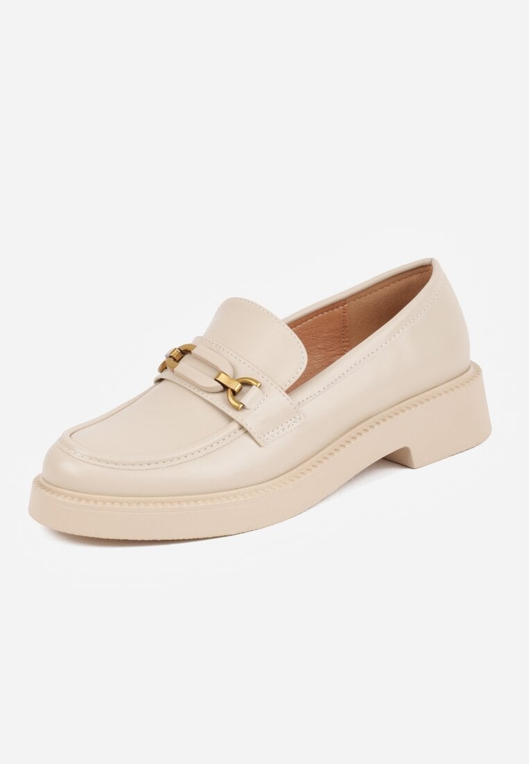 Beżowe Eleganckie Mokasyny VICES z Aplikacją i Wkładką ze Skóry Naturalnej Arinatta