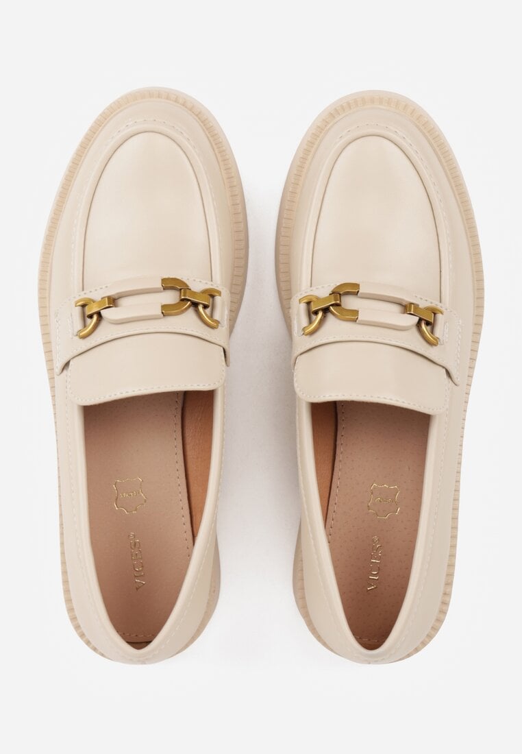 Beżowe Eleganckie Mokasyny VICES z Aplikacją i Wkładką ze Skóry Naturalnej Arinatta