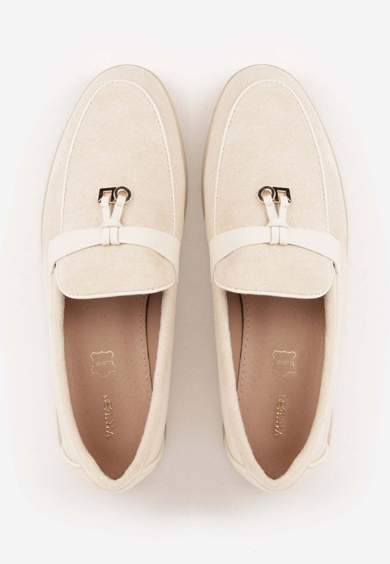 Beżowe Mokasyny VICES z Imitacji Zamszu z Wkładką ze Skóry Naturalnej Dispova