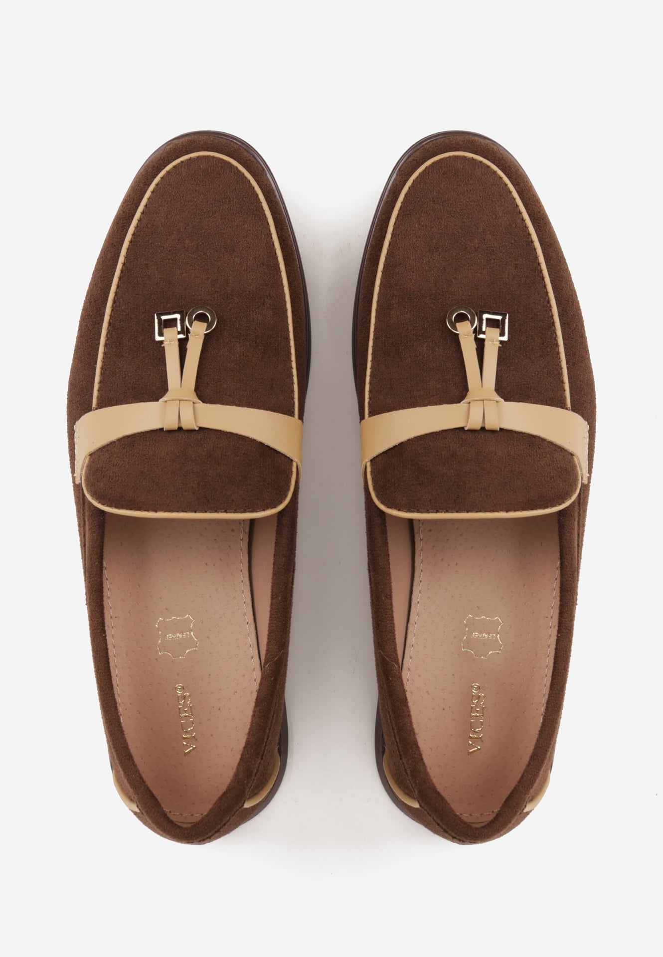 Brązowe Mokasyny VICES z Imitacji Zamszu z Wkładką ze Skóry Naturalnej Dispova