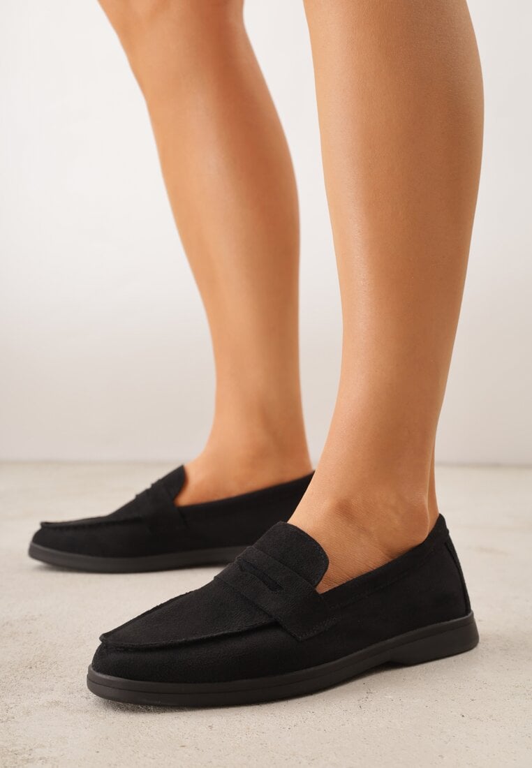 Czarne Mokasyny Casual VICES z Imitacji Zamszu z Wkładką ze Skóry Naturalnej Sheiris