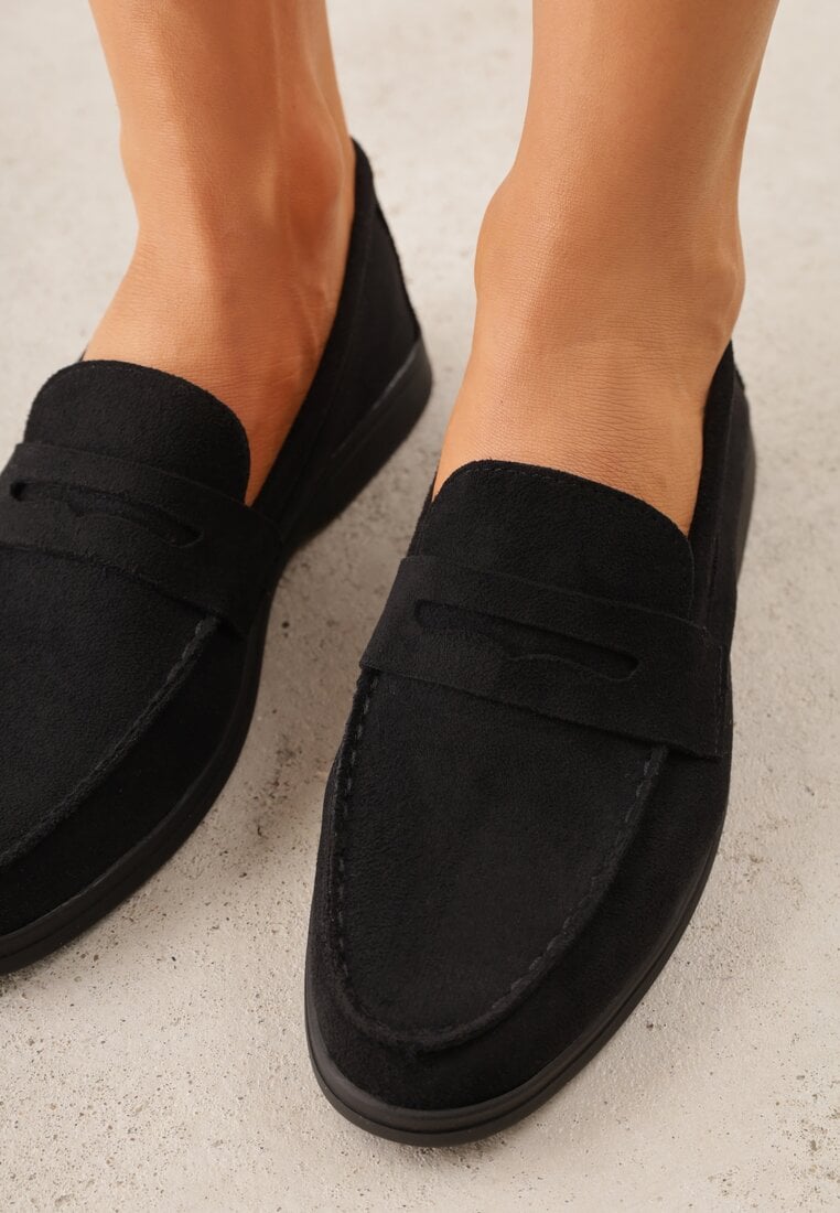 Czarne Mokasyny Casual VICES z Imitacji Zamszu z Wkładką ze Skóry Naturalnej Sheiris