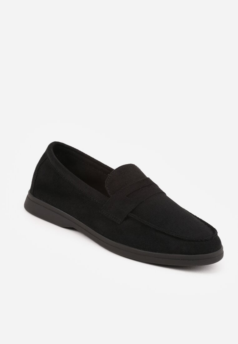 Czarne Mokasyny Casual VICES z Imitacji Zamszu z Wkładką ze Skóry Naturalnej Sheiris