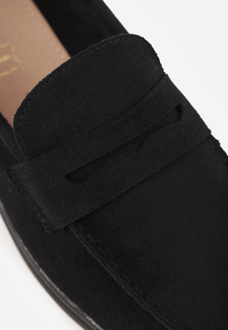 Czarne Mokasyny Casual VICES z Imitacji Zamszu z Wkładką ze Skóry Naturalnej Sheiris