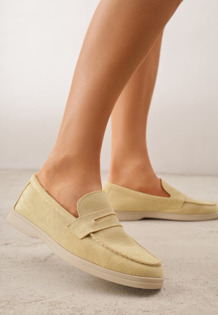 Żółte Mokasyny Casual VICES z Imitacji Zamszu z Wkładką ze Skóry Naturalnej Sheiris
