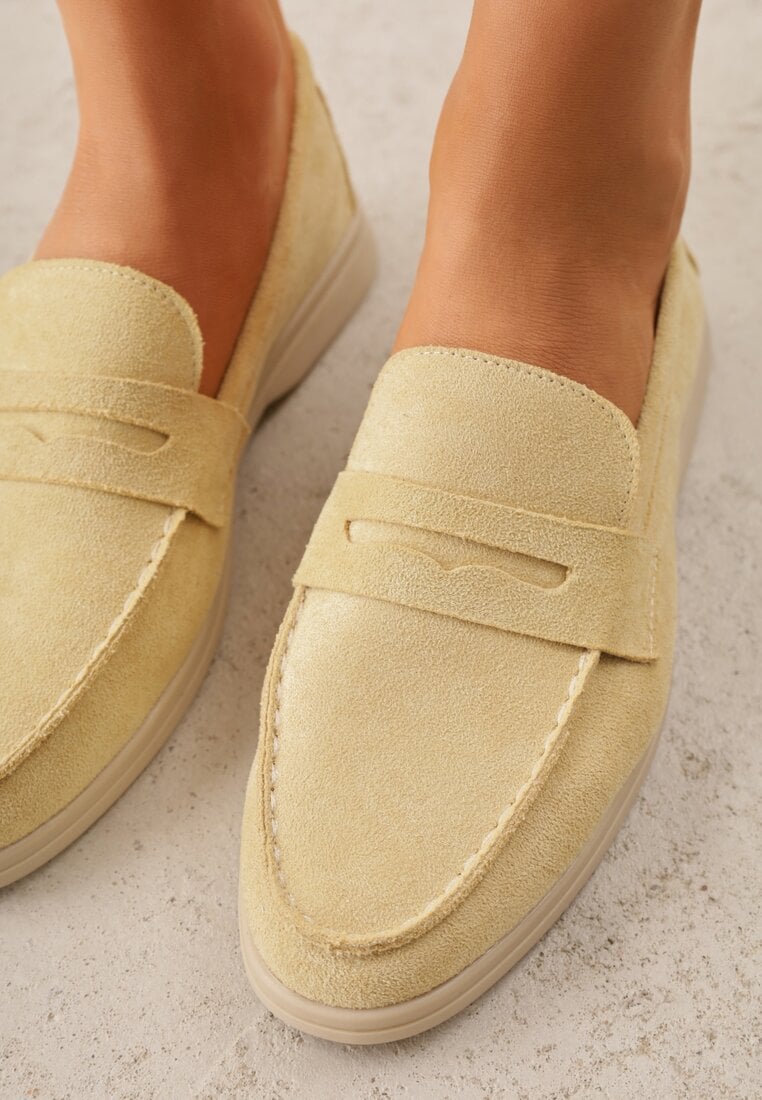Żółte Mokasyny Casual VICES z Imitacji Zamszu z Wkładką ze Skóry Naturalnej Sheiris