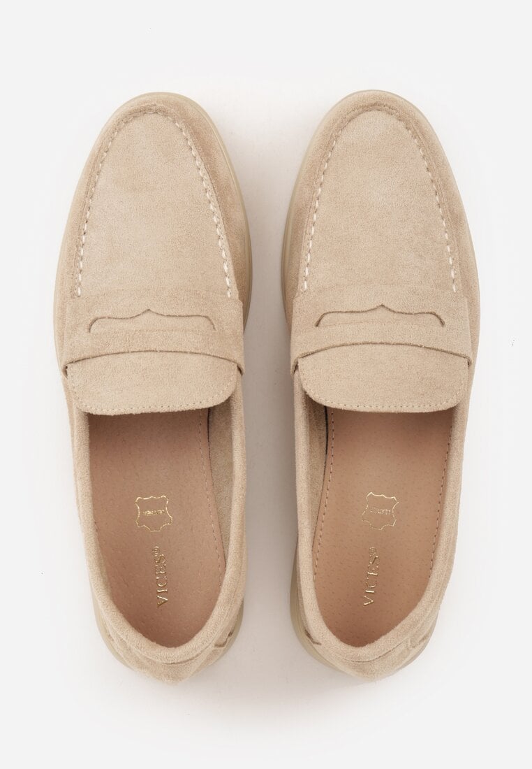 Beżowe Mokasyny Casual VICES z Imitacji Zamszu z Wkładką ze Skóry Naturalnej Sheiris