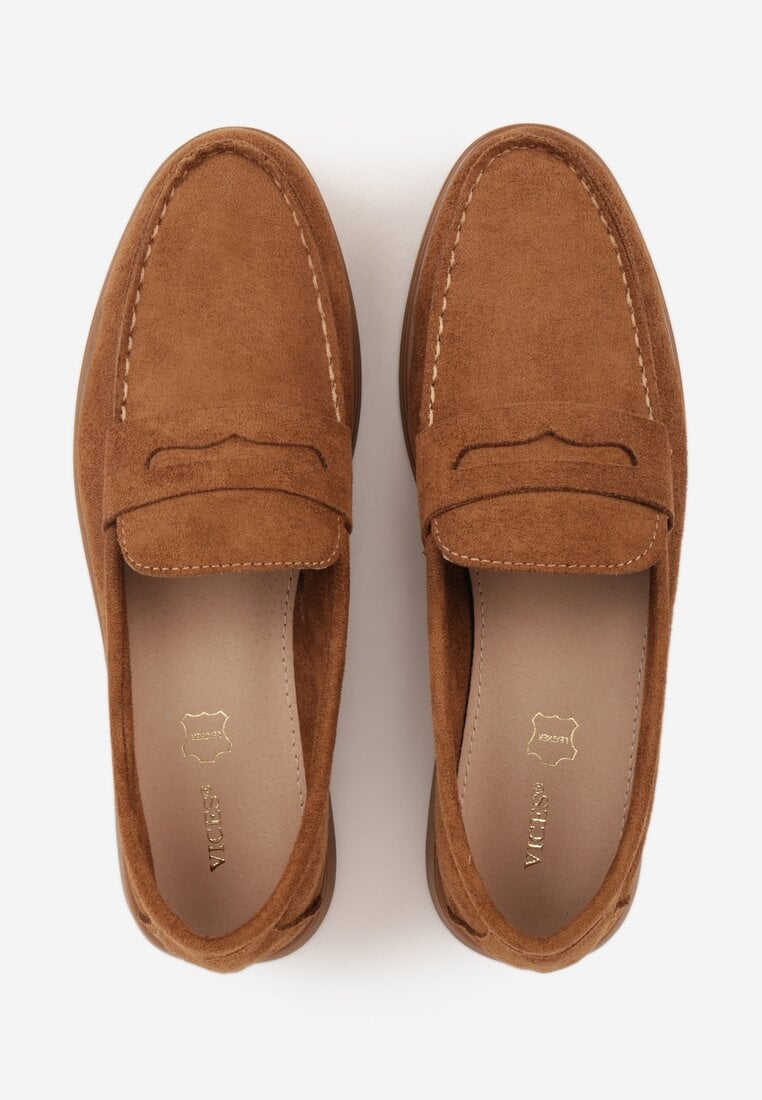 Brązowe Mokasyny Casual VICES z Imitacji Zamszu z Wkładką ze Skóry Naturalnej Sheiris